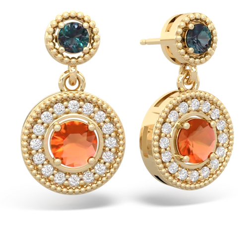 alexandrite-fire opal halo earrings