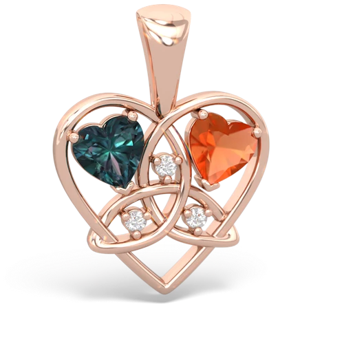Lab Alexandrite Lab Created Alexandrite with Genuine Fire Opal Celtic Trinity Heart pendant Pendant