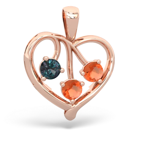 alexandrite-fire opal love heart pendant