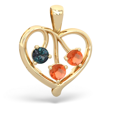 alexandrite-fire opal love heart pendant