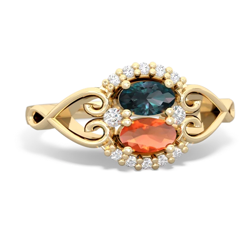 Lab Alexandrite Lab Created Alexandrite with Genuine Fire Opal Love Nest ring Ring