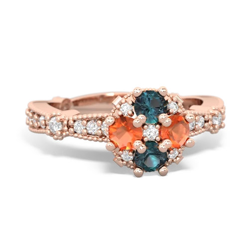 Lab Alexandrite Lab Created Alexandrite with Genuine Fire Opal Milgrain Antique Style ring Ring