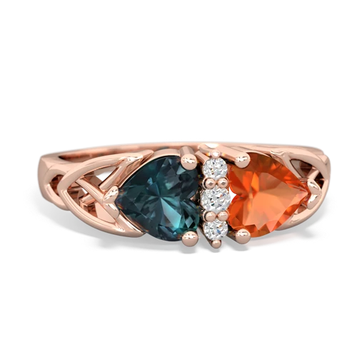 Lab Alexandrite Lab Created Alexandrite with Genuine Fire Opal Celtic Trinity Knot ring Ring