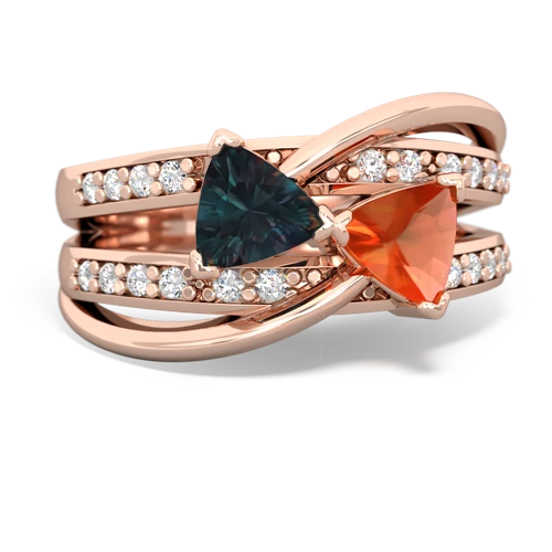 Lab Alexandrite Lab Created Alexandrite with Genuine Fire Opal Bowtie ring Ring