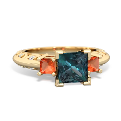 Lab Alexandrite Lab Created Alexandrite with Genuine Fire Opal and  Art Deco ring Ring