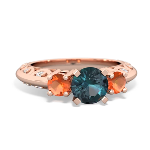 Lab Alexandrite Lab Created Alexandrite with Genuine Fire Opal Art Deco ring Ring