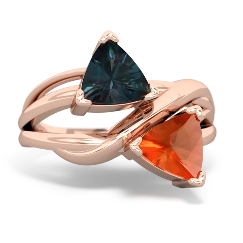 Lab Alexandrite Lab Created Alexandrite with Genuine Fire Opal Split Band Swirl ring Ring