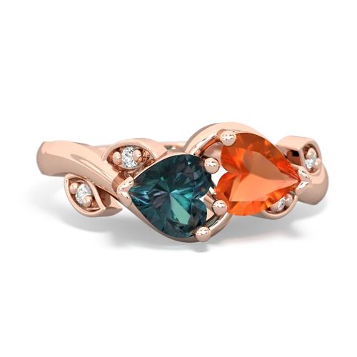 Lab Alexandrite Lab Created Alexandrite with Genuine Fire Opal Floral Elegance ring Ring