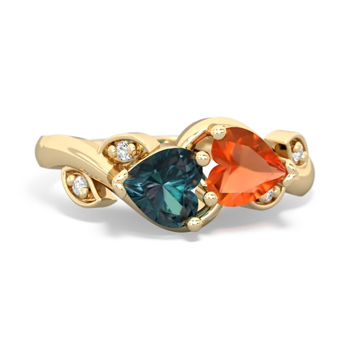 Lab Alexandrite Lab Created Alexandrite with Genuine Fire Opal Floral Elegance ring Ring