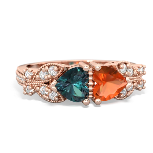 Lab Alexandrite Lab Created Alexandrite with Genuine Fire Opal Diamond Butterflies ring Ring