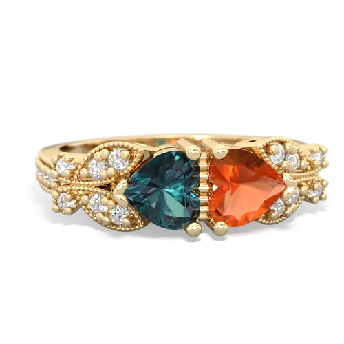 Lab Alexandrite Lab Created Alexandrite with Genuine Fire Opal Diamond Butterflies ring Ring