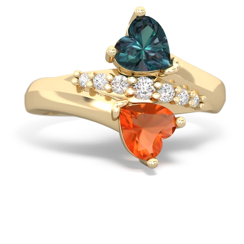 Lab Alexandrite Lab Created Alexandrite with Genuine Fire Opal Heart to Heart Bypass ring Ring