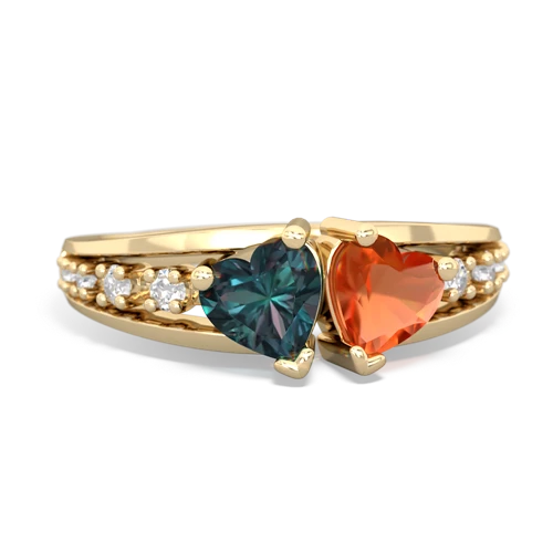 Lab Alexandrite Lab Created Alexandrite with Genuine Fire Opal Heart to Heart ring Ring