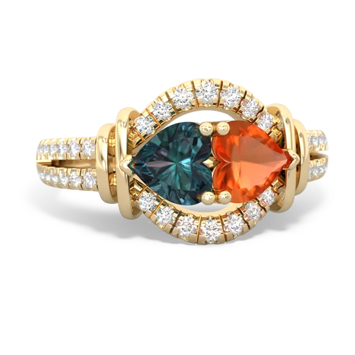 Lab Alexandrite Lab Created Alexandrite with Genuine Fire Opal Art-Deco Keepsake ring Ring