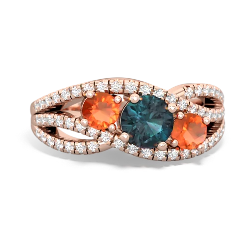 alexandrite-fire opal three stone pave ring