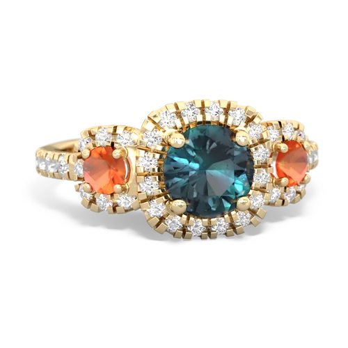 Lab Alexandrite Lab Created Alexandrite with Genuine Fire Opal and Genuine Emerald Regal Halo ring Ring