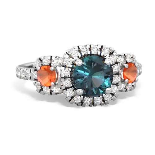 alexandrite-fire opal three stone regal ring
