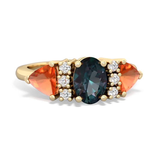 Lab Created Alexandrite with Genuine Fire Opal and Genuine Smoky Quartz Antique Style Three Stone ring