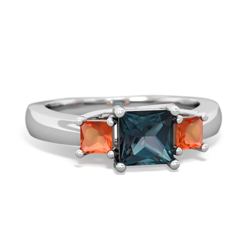Lab Alexandrite Lab Created Alexandrite with Genuine Fire Opal and Genuine Tanzanite Three Stone Trellis ring Ring