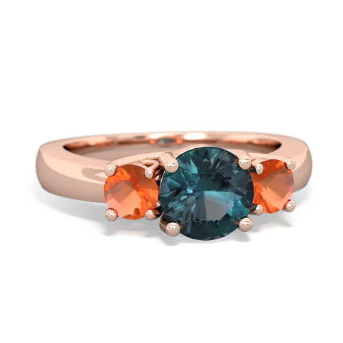 Lab Alexandrite Lab Created Alexandrite with Genuine Fire Opal and  Three Stone Trellis ring Ring