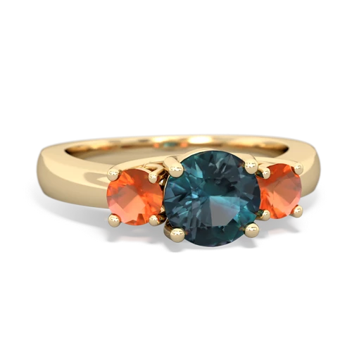 Lab Alexandrite Lab Created Alexandrite with Genuine Fire Opal and Lab Created Pink Sapphire Three Stone Trellis ring Ring