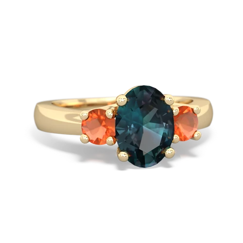 Lab Alexandrite Lab Created Alexandrite with Genuine Fire Opal Three Stone Trellis ring Ring