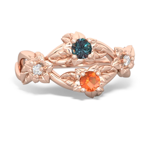 Lab Alexandrite Lab Created Alexandrite with Genuine Fire Opal Sparkling Bouquet ring Ring