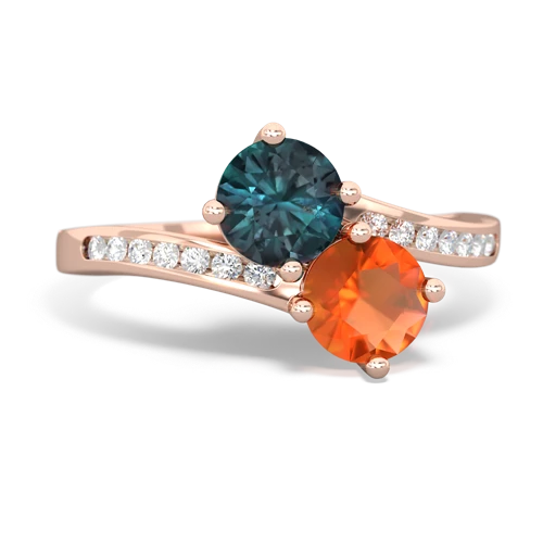 Lab Alexandrite Lab Created Alexandrite with Genuine Fire Opal Keepsake Two Stone ring Ring