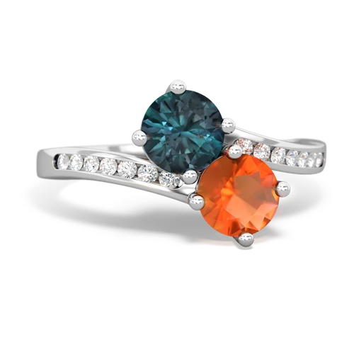 alexandrite-fire opal two stone channel ring