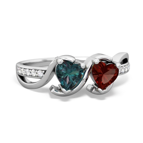 alexandrite-garnet double heart ring