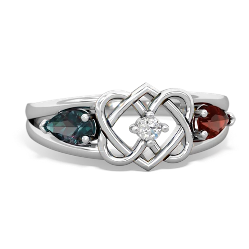 alexandrite-garnet double heart ring