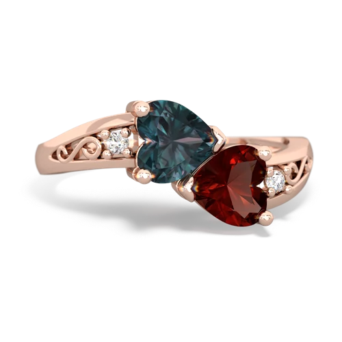 alexandrite-garnet filligree ring