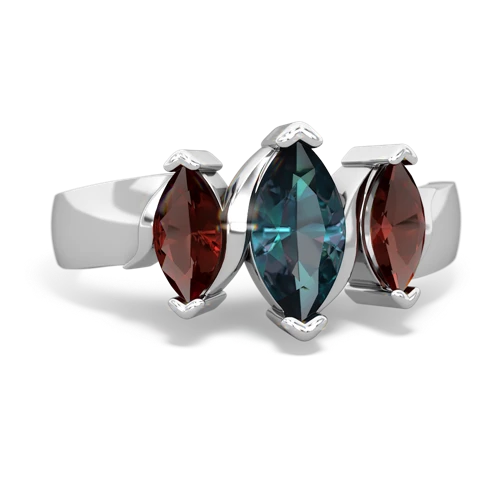 Lab Alexandrite Lab Created Alexandrite with Genuine Garnet and Genuine White Topaz Three Peeks ring Ring