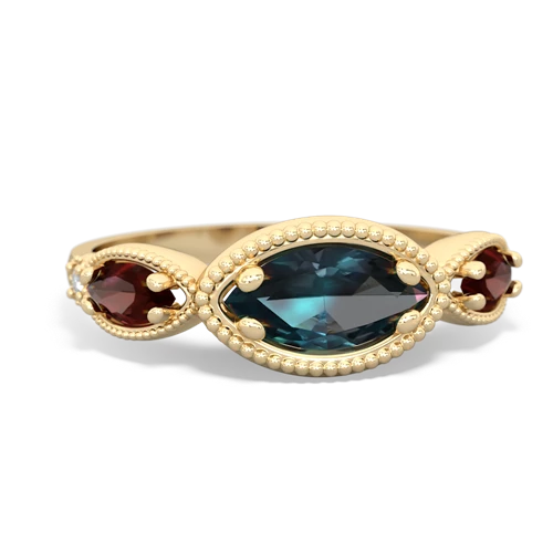 Lab Created Alexandrite with Genuine Garnet and Genuine Swiss Blue Topaz Antique Style Keepsake ring