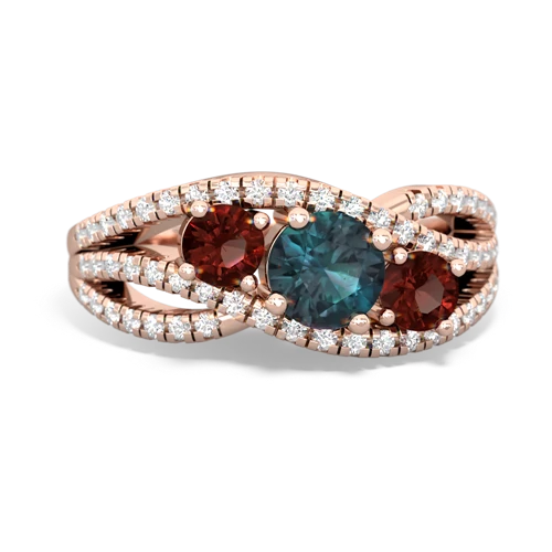 alexandrite-garnet three stone pave ring