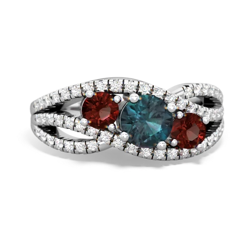 alexandrite-garnet three stone pave ring