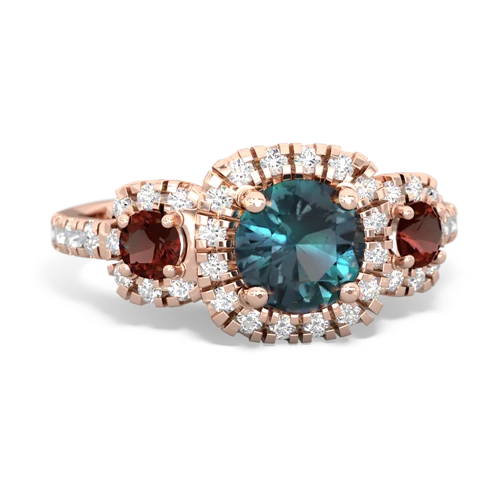 alexandrite-garnet three stone regal ring