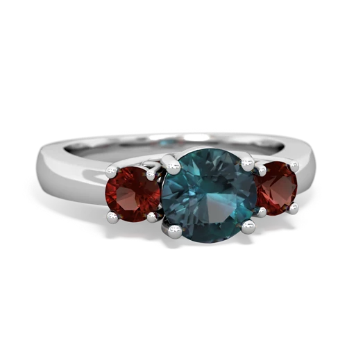 Lab Alexandrite Lab Created Alexandrite with Genuine Garnet and Genuine White Topaz Three Stone Trellis ring Ring