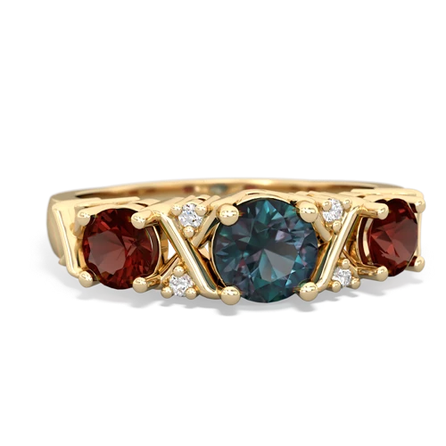 Lab Created Alexandrite with Genuine Garnet and Genuine Swiss Blue Topaz Hugs and Kisses ring