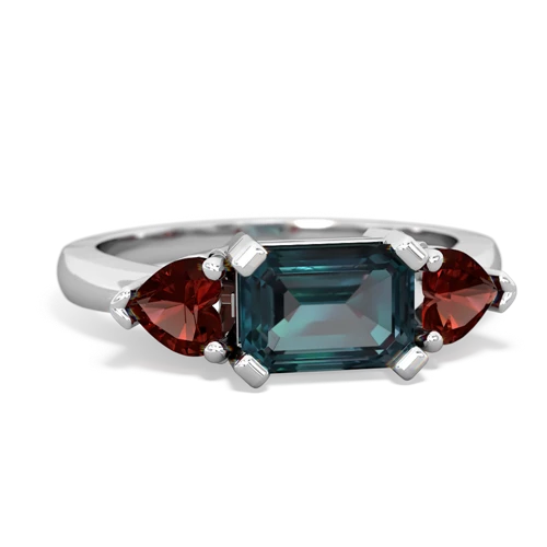 Lab Created Alexandrite with Genuine Garnet and Genuine Swiss Blue Topaz Three Stone ring