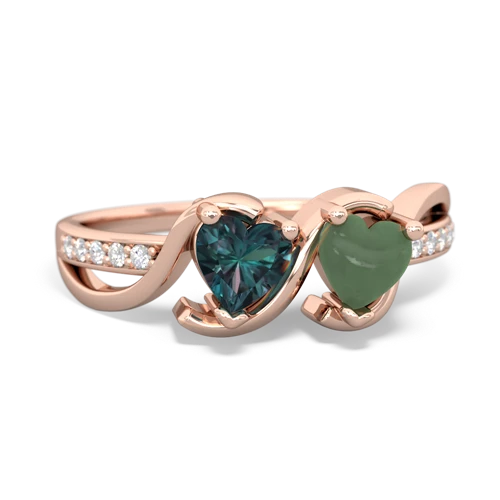 alexandrite-jade double heart ring