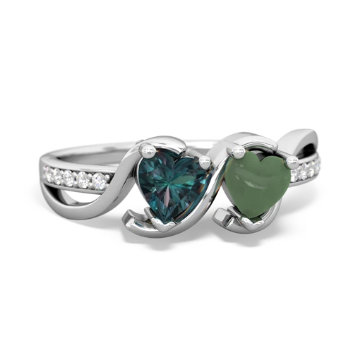 alexandrite-jade double heart ring