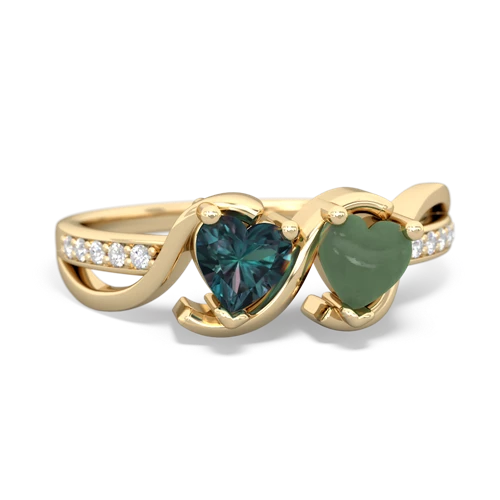 alexandrite-jade double heart ring