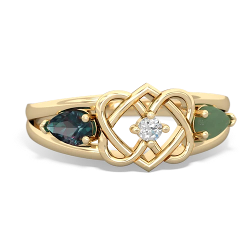 alexandrite-jade double heart ring