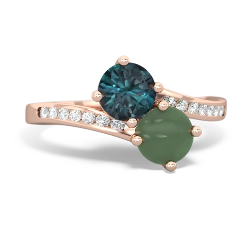 alexandrite-jade two stone channel ring