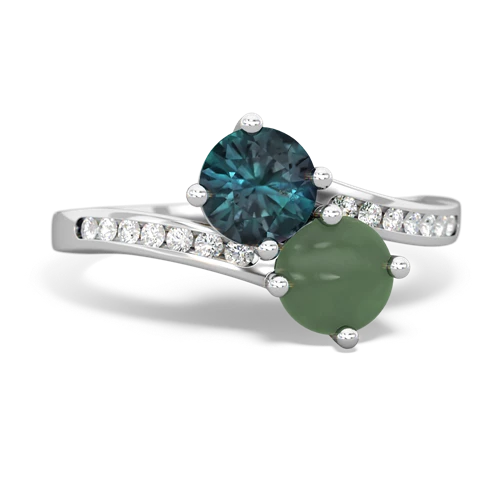alexandrite-jade two stone channel ring