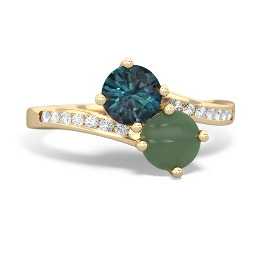 alexandrite-jade two stone channel ring