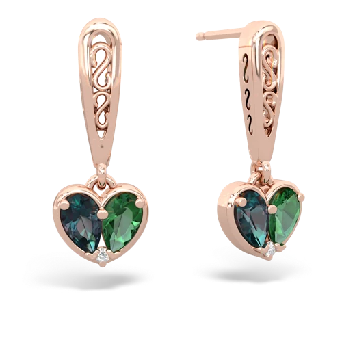 alexandrite-lab emerald filligree earrings