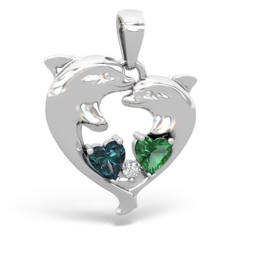 alexandrite-lab emerald dolphins pendant