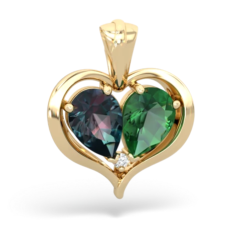 alexandrite-lab emerald half heart whole pendant